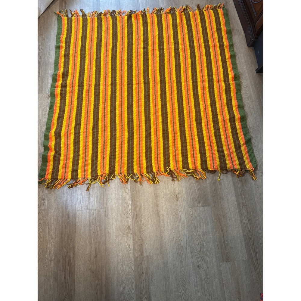 Handmade Crochet Afghan Blanket 58x58 Large Multicolor Excellent Retro 70s Style